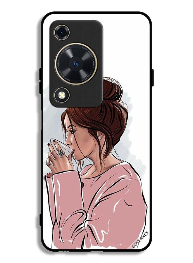 Covernex Huawei Nova Y72S Protective Case Cover Girl Drinking Tea Art