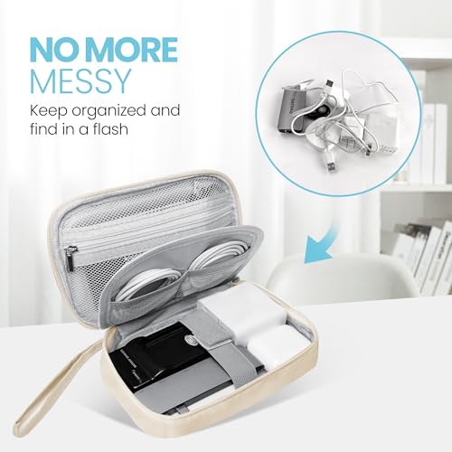 Lcsmaokin Electronics Travel Organizer,Portable Waterproof Electronic Travel Storage Bag for Small Charging Cord Storage,Charger,Small Electronics,SD Card,with 5 Cable Ties,for Travel,Business-Beige - Image 2