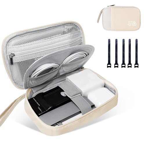 Lcsmaokin Electronics Travel Organizer,Portable Waterproof Electronic Travel Storage Bag for Small Charging Cord Storage,Charger,Small Electronics,SD Card,with 5 Cable Ties,for Travel,Business-Beige - Image 1
