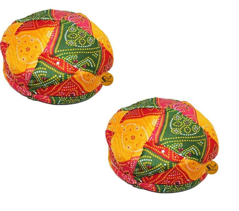 Sage Square Rajasthani Traditional Turban Pagdi Safa for Marriage Mehandi Holi Function Decoration for Kids, Men and Women (Free Size) (Pack of 2) - Image 5