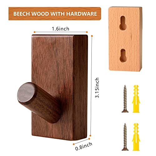 QUELLANCE Wood Coat Hooks Wall Mounted - 4 Pack Wooden Wall Hooks for Hanging Robe & Towel, Natural Handmade Hat Hooks Heavy Duty(Walnut Wood) - Image 3