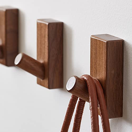 QUELLANCE Wood Coat Hooks Wall Mounted - 4 Pack Wooden Wall Hooks for Hanging Robe & Towel, Natural Handmade Hat Hooks Heavy Duty(Walnut Wood) - Image 4