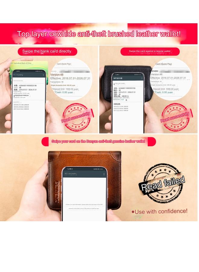 بانيانو محفظة رجالية من الجلد الطبيعي RFID مضادة للسرقة، محفظة عمودية من جلد البقر من الطبقة الأولى باللون البني - Image 5