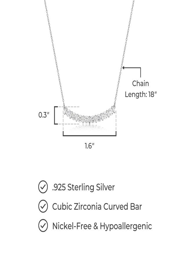 مورجان آند بايدج قلادة مورغان آند بيج من الفضة الإسترليني عيار 925 المطلية بالروديوم بتصميم قضيب منحني مرصعة بالزركونيا المكعبة - قلادة أنيقة ورقيقة من الفضة الإسترليني للنساء، هدية مجوهرات لها، طولها 16 بوصة مع وصلة تمديد بطول 2 بوصة - Image 3