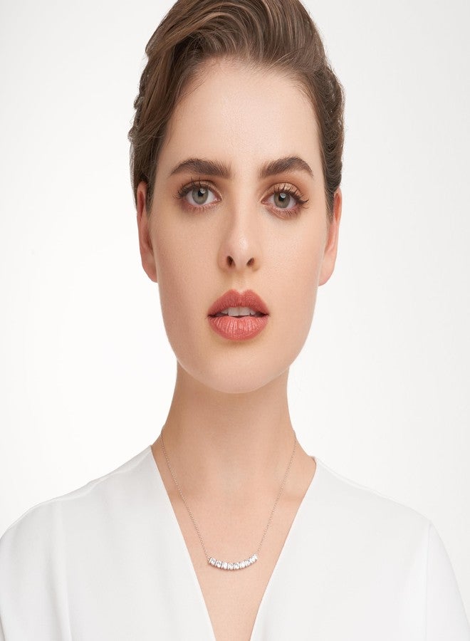 مورجان آند بايدج قلادة مورغان آند بيج من الفضة الإسترليني عيار 925 المطلية بالروديوم بتصميم قضيب منحني مرصعة بالزركونيا المكعبة - قلادة أنيقة ورقيقة من الفضة الإسترليني للنساء، هدية مجوهرات لها، طولها 16 بوصة مع وصلة تمديد بطول 2 بوصة - Image 4