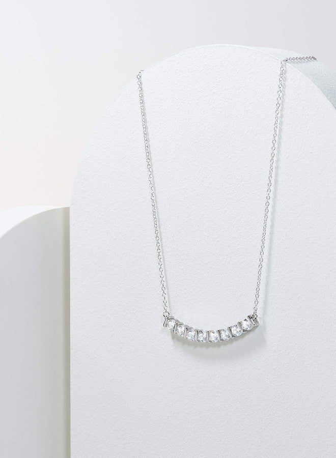 مورجان آند بايدج قلادة مورغان آند بيج من الفضة الإسترليني عيار 925 المطلية بالروديوم بتصميم قضيب منحني مرصعة بالزركونيا المكعبة - قلادة أنيقة ورقيقة من الفضة الإسترليني للنساء، هدية مجوهرات لها، طولها 16 بوصة مع وصلة تمديد بطول 2 بوصة - Image 5