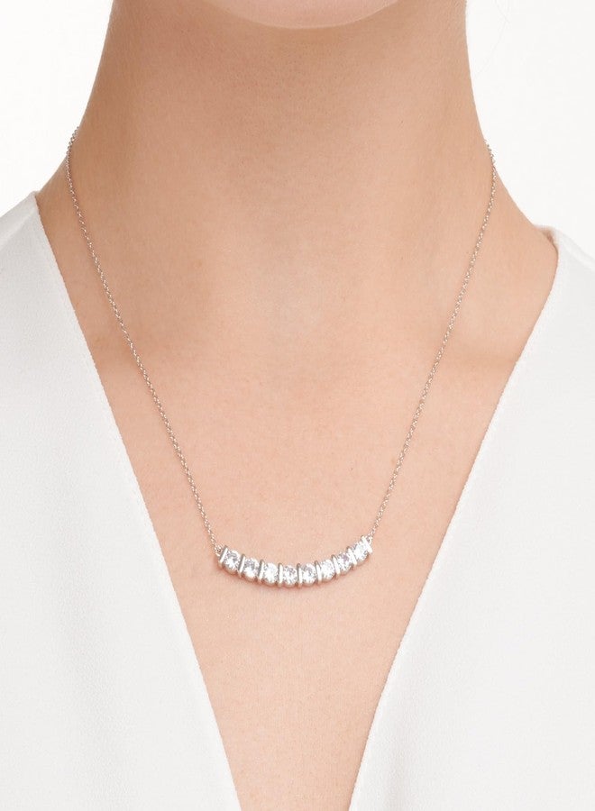 مورجان آند بايدج قلادة مورغان آند بيج من الفضة الإسترليني عيار 925 المطلية بالروديوم بتصميم قضيب منحني مرصعة بالزركونيا المكعبة - قلادة أنيقة ورقيقة من الفضة الإسترليني للنساء، هدية مجوهرات لها، طولها 16 بوصة مع وصلة تمديد بطول 2 بوصة - Image 2