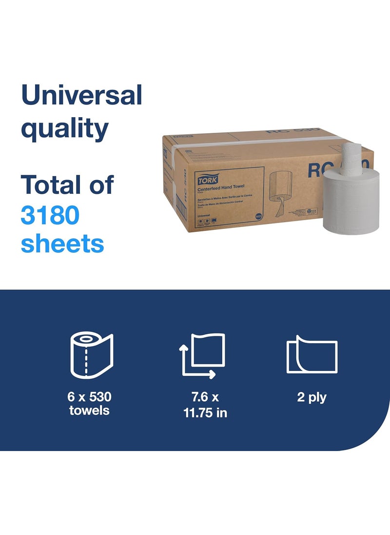 Tork Tork Centerfeed Hand Towel White Oneatatime Dispensing M23 Compatible 6 Rolls x 530 Sheets RC530  - Image 2