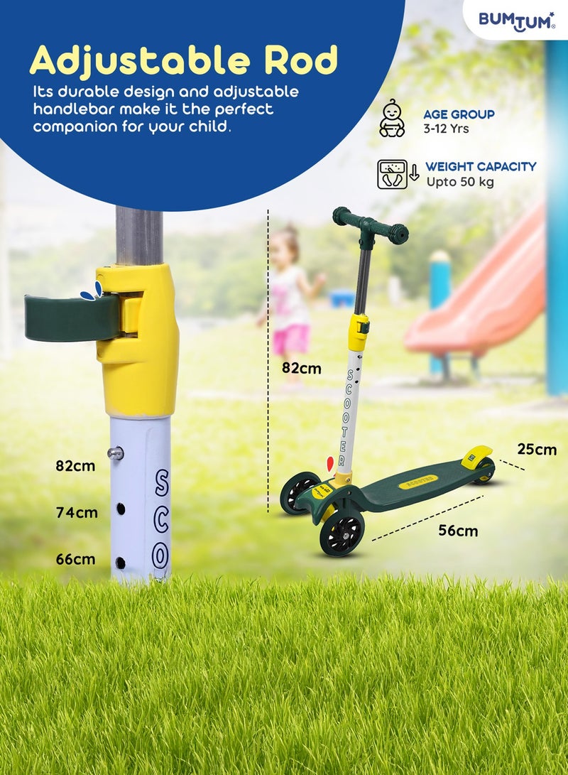 Bumtum Green Foldable Scooter for Kids, Smart 3 Wheel Kids Scooter with Adjustable Height, Runner Scooter with PU Wheels & Brake, Skate Scooter for Kids 3 to 7 Years Boys Girls - Image 4