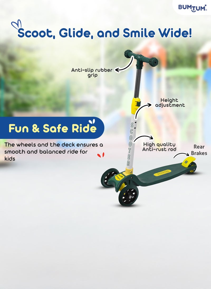Bumtum Green Foldable Scooter for Kids, Smart 3 Wheel Kids Scooter with Adjustable Height, Runner Scooter with PU Wheels & Brake, Skate Scooter for Kids 3 to 7 Years Boys Girls - Image 5