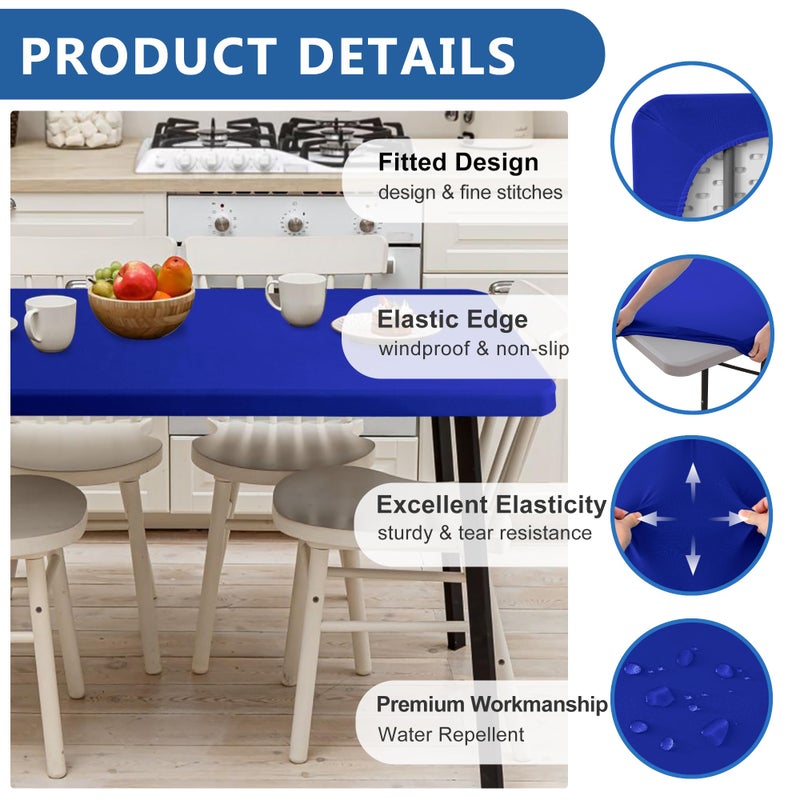 Enjoyidea Fitted Table Cloth Rectangle Table 42x72 Inch-2 Pack Royal Blue Elastic Spandex Table Cover-Small Stretch Folding Table Cloths Topper Cap for Kitchen Dining Picnic Patio Outdoor Party Tables - Image 1