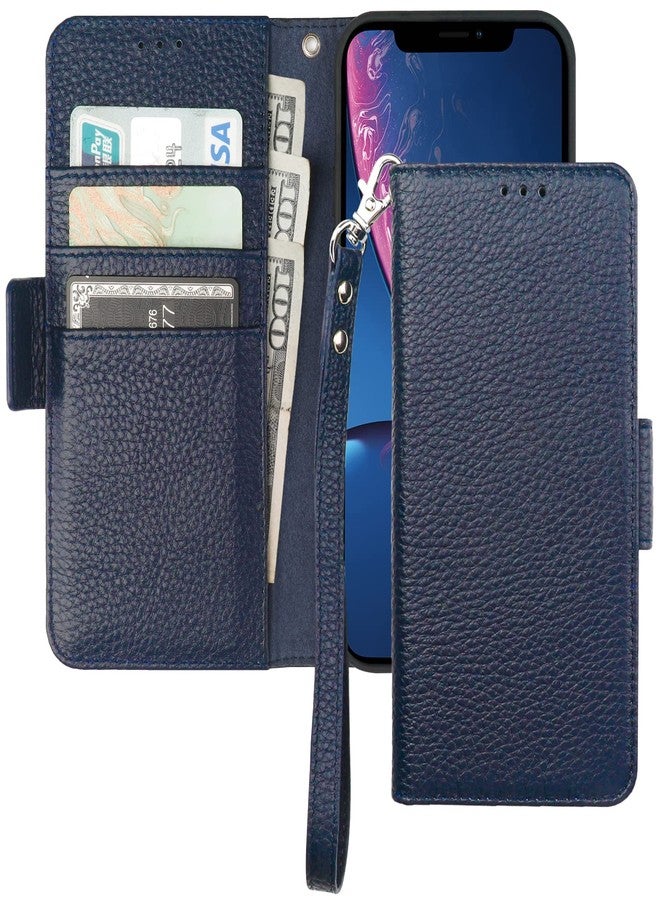 Bocasal Wallet Case for iPhone XR, Genuine Leather Support Wireless Charging RFID Blocking Flip Case Card Slots Holder, Kickstand Book Folding Folio Cover with Wrist Strap 6.1 Inch (Royal Blue) - Image 1