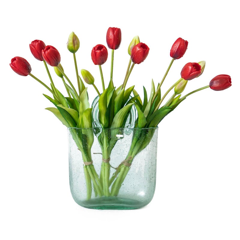 DUYONE 15pcs Artificial Tulips Flowers, Latex Bouquet, Fake Tulips for Office Wedding Party Home Kitchen Garden Decoration-B Red - Image 1