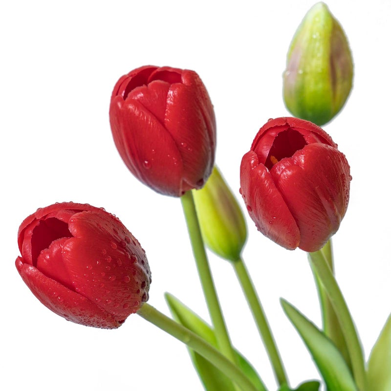 DUYONE 15pcs Artificial Tulips Flowers, Latex Bouquet, Fake Tulips for Office Wedding Party Home Kitchen Garden Decoration-B Red - Image 3