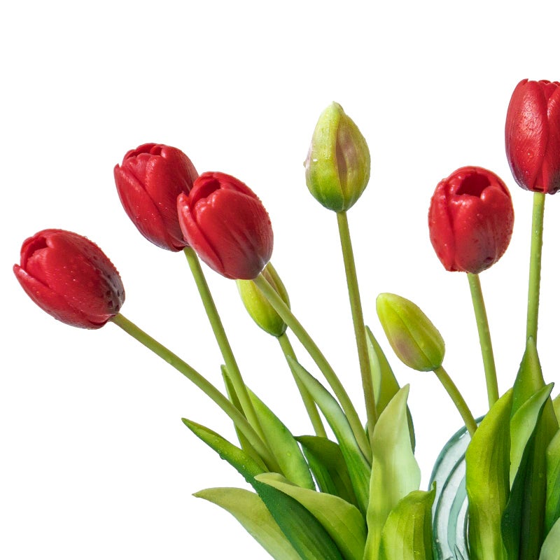 DUYONE 15pcs Artificial Tulips Flowers, Latex Bouquet, Fake Tulips for Office Wedding Party Home Kitchen Garden Decoration-B Red - Image 4