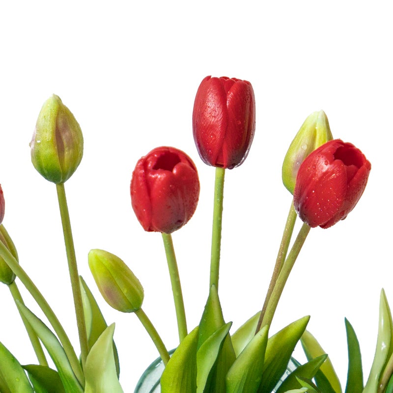 DUYONE 15pcs Artificial Tulips Flowers, Latex Bouquet, Fake Tulips for Office Wedding Party Home Kitchen Garden Decoration-B Red - Image 5