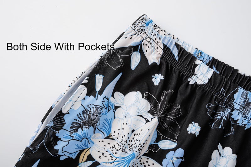 Vozanet Women's Pajama Sets Short Sleeve with Long Pant Soft Sleepwear Printed pj Loungewear With TWO Pockets Size 1X to 5X, Beige Lily/Black, 3X-Large - Image 5