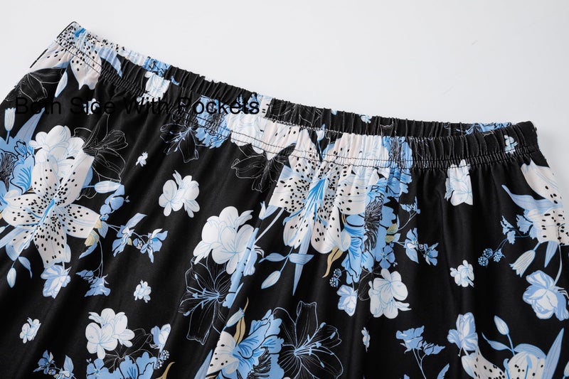 Vozanet Women's Pajama Sets Short Sleeve with Long Pant Soft Sleepwear Printed pj Loungewear With TWO Pockets Size 1X to 5X, Beige Lily/Black, 3X-Large - Image 4