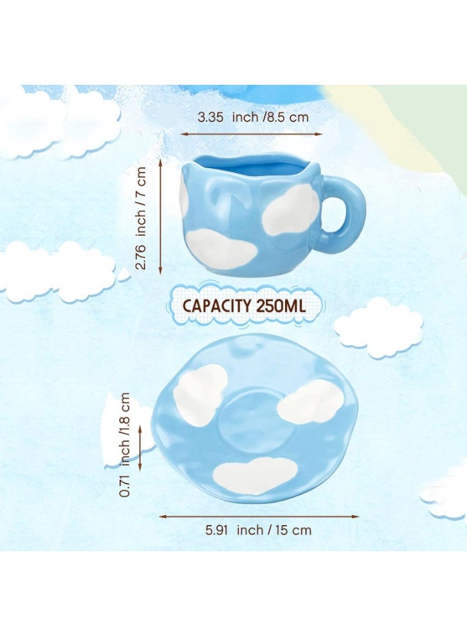 Ceramic Irregular Cloud Coffee Mug and Saucer Set, 250ml / 9 oz, Blue, Dishwasher & Microwave Safe - Image 3