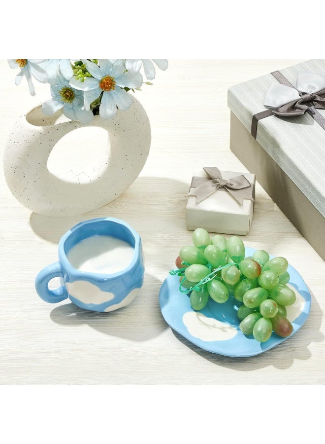 Ceramic Irregular Cloud Coffee Mug and Saucer Set, 250ml / 9 oz, Blue, Dishwasher & Microwave Safe - Image 2