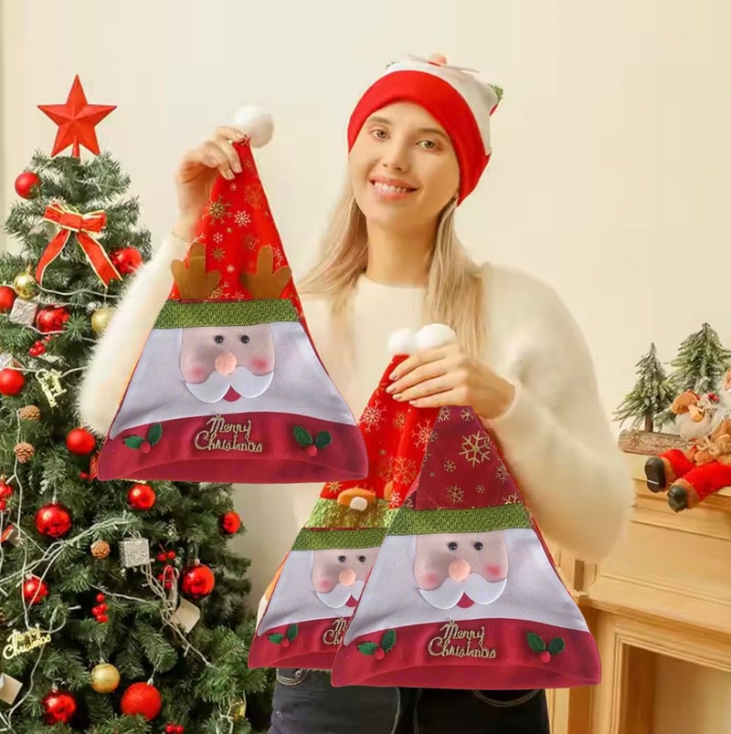 ALILA Santa Red Cap Christmas Unisex Hat for Adult & Kids Comfortable Soft Free Size Santa Clause Xmas Decorations Christmas Decor Santa Caps, Set of 2, Red - Image 1