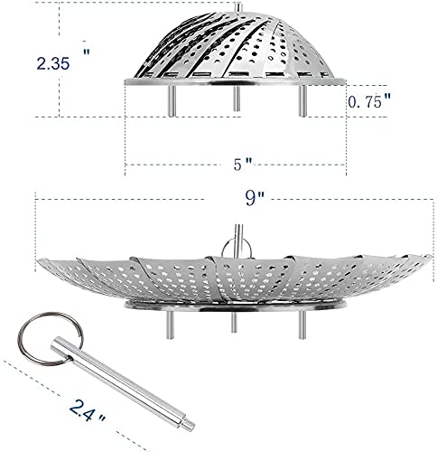 KolorFish Premium Stainless Steel Vegetable Steamer Basket - Folding Expandable Fits Various Size Pot (Small 5.1" to 9") - Image 3