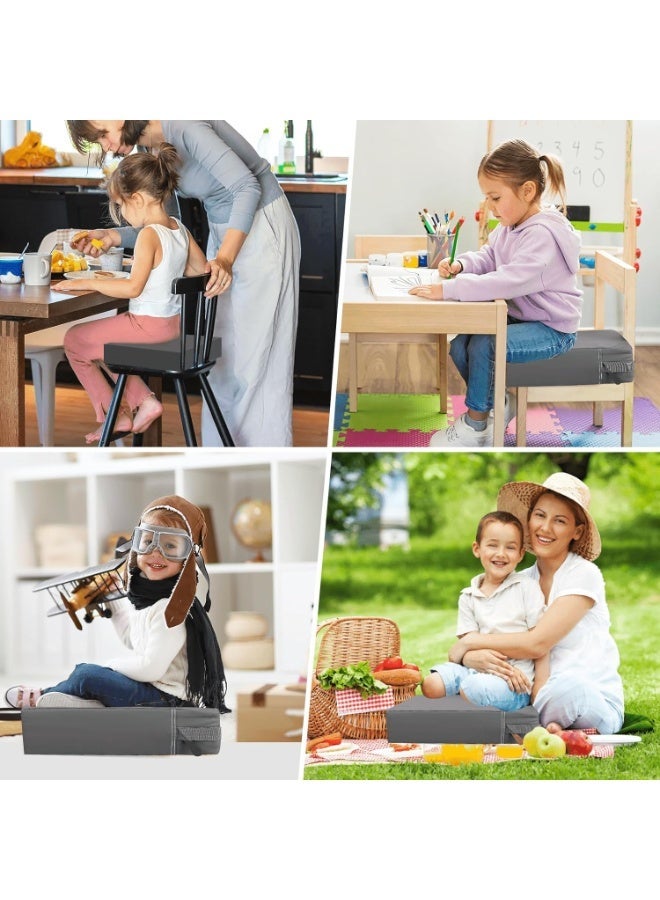 Toddler Booster Seat for Dining Table, Washable Thick Support Portable Baby Booster Chair, Detachable Easy Clean Booster Seat Cushion with Fixing Straps for Kids Dining, Dark Grey - Image 3