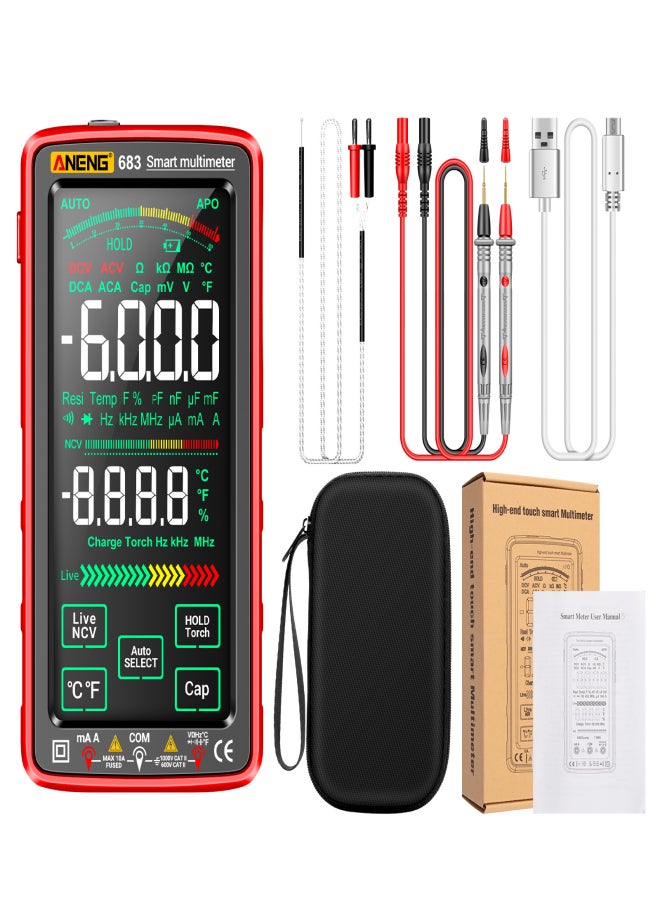 ANENG 683 6000 Counts Large Touch Screen Digital Multimeter Smart Anti-burn Rechargeable Universal Meter VA Reverse Display NCV Tester with Flashlight for Voltage Current Resistance Capacitance - Image 1