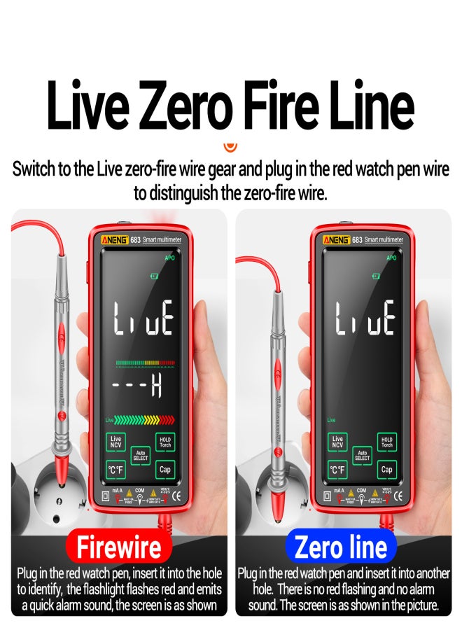 ANENG 683 6000 Counts Large Touch Screen Digital Multimeter Smart Anti-burn Rechargeable Universal Meter VA Reverse Display NCV Tester with Flashlight for Voltage Current Resistance Capacitance - Image 5