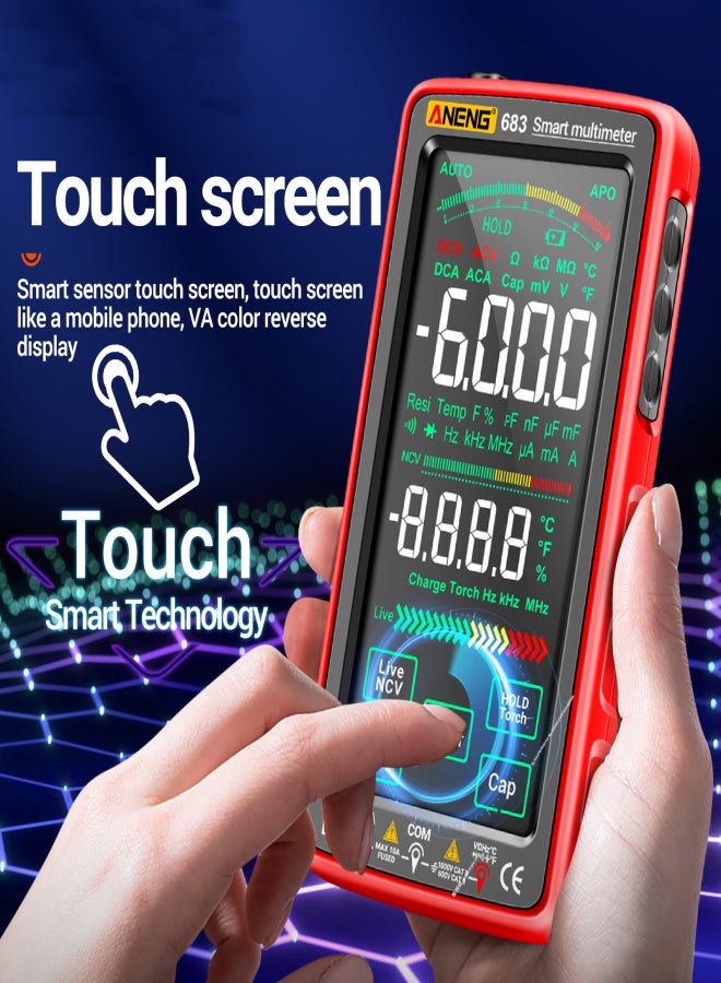 ANENG 683 6000 Counts Large Touch Screen Digital Multimeter Smart Anti-burn Rechargeable Universal Meter VA Reverse Display NCV Tester with Flashlight for Voltage Current Resistance Capacitance - Image 4