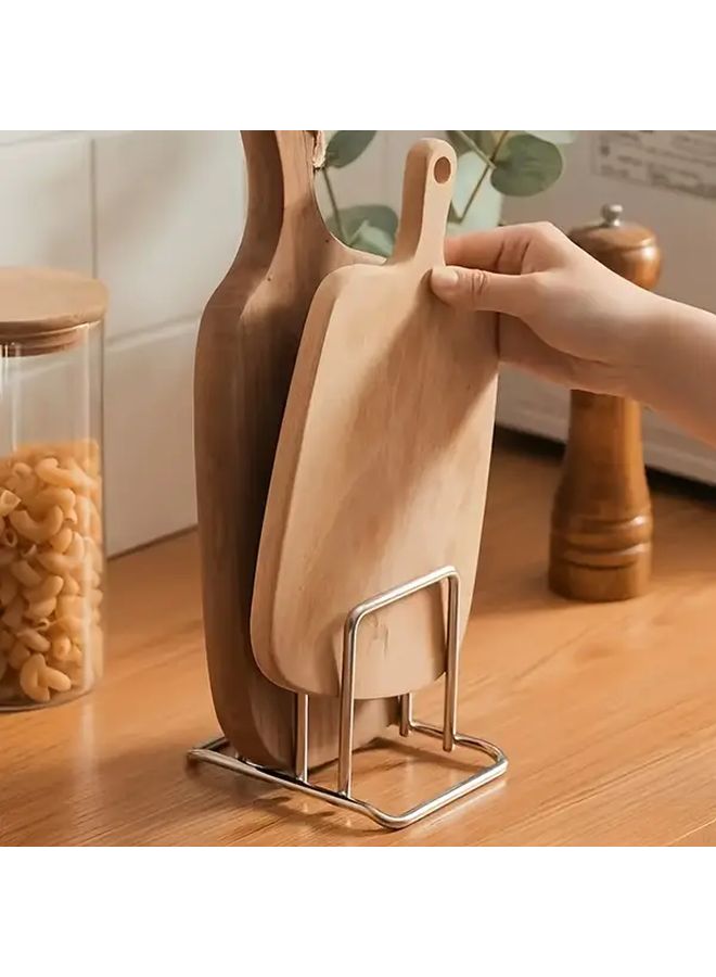 Silvery Stainless Steel Kitchen Organizer Rack For Cutting Boards Lids Trays Durable Rust Resistant Space Saving Storage - Image 1
