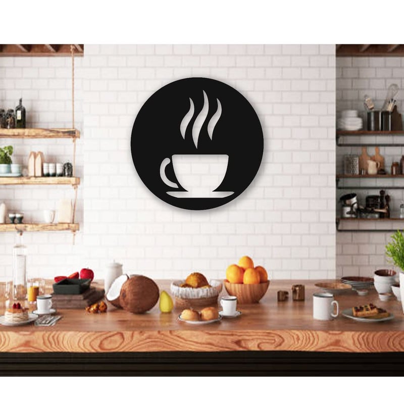 300Sparkles Coffee Corner Wooden Wall Decor Round Wall Hanging Frame Best For Home Living Room Dinning Area Kitchen Cafe Office Decoration For Coffee Lovers Decorative Item Black 12 x 12 Inch - Image 1