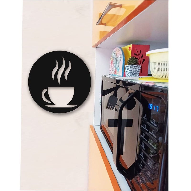300Sparkles Coffee Corner Wooden Wall Decor Round Wall Hanging Frame Best For Home Living Room Dinning Area Kitchen Cafe Office Decoration For Coffee Lovers Decorative Item Black 12 x 12 Inch - Image 3