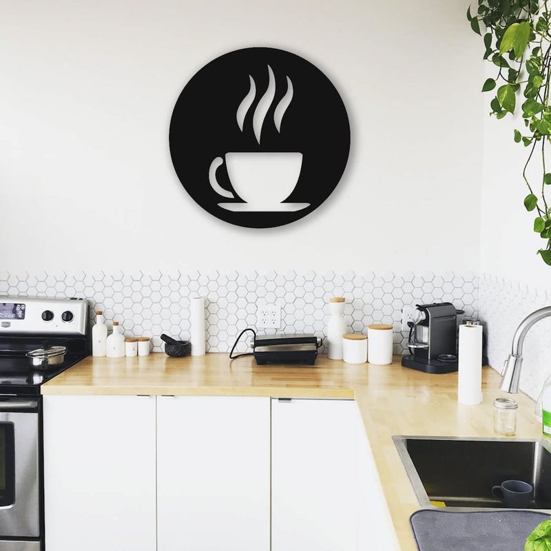 300Sparkles Coffee Corner Wooden Wall Decor Round Wall Hanging Frame Best For Home Living Room Dinning Area Kitchen Cafe Office Decoration For Coffee Lovers Decorative Item Black 12 x 12 Inch - Image 2