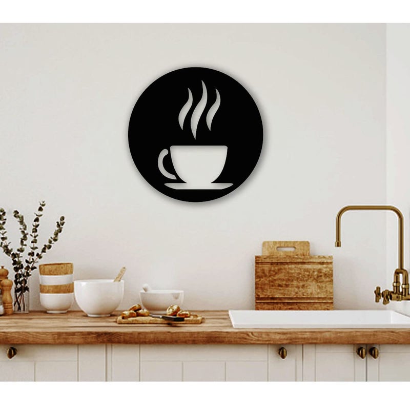 300Sparkles Coffee Corner Wooden Wall Decor Round Wall Hanging Frame Best For Home Living Room Dinning Area Kitchen Cafe Office Decoration For Coffee Lovers Decorative Item Black 12 x 12 Inch - Image 5
