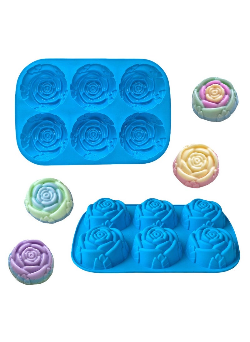 6 Holes Flower Rose Handmade Soap Candle Mold Silicone Cake Mold Bakeware Baking Dish Pan Muffin Mould Rose Ice Cube - Image 1