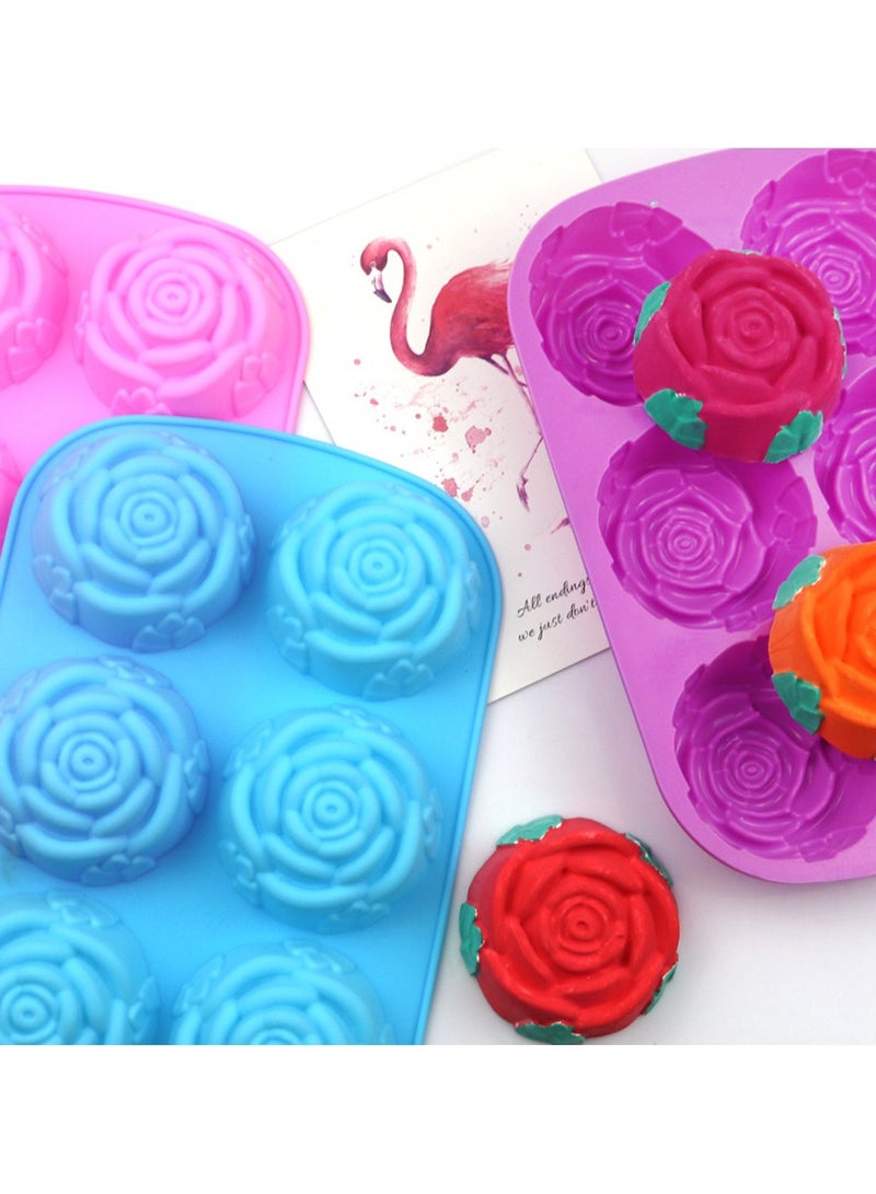 6 Holes Flower Rose Handmade Soap Candle Mold Silicone Cake Mold Bakeware Baking Dish Pan Muffin Mould Rose Ice Cube - Image 3