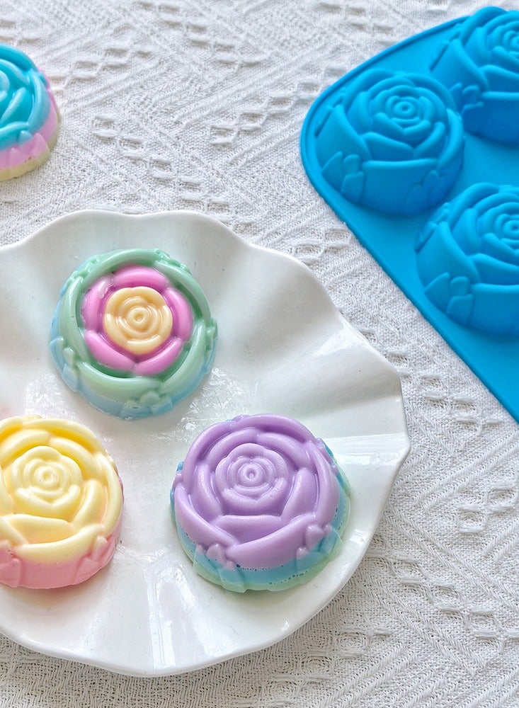 6 Holes Flower Rose Handmade Soap Candle Mold Silicone Cake Mold Bakeware Baking Dish Pan Muffin Mould Rose Ice Cube - Image 4