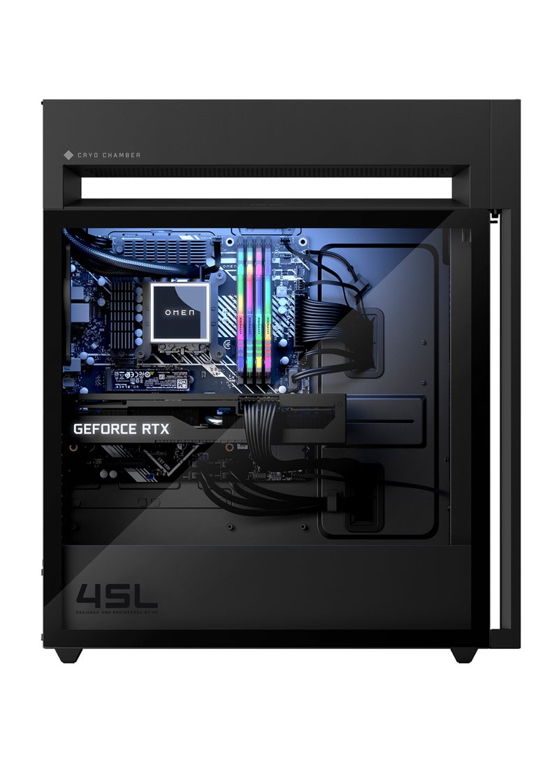HP كمبيوتر ألعاب OMEN 45L GT22-3000t بمعالج Intel Core Ultra 9 285K/ذاكرة RAM 64GB/قرص SSD سعة 1TB/بطاقة NVIDIA GeForce RTX 5070 بسعة 12GB/زجاج أمامي مع مبرد سائل RGB/نظام Windows 11 Pro/لوحة مفاتيح وفأرة + Office 2024 مدى الحياة باللون الأسود - Image 2