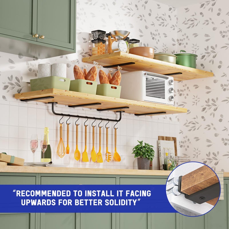Goovilla Shelf Bracket, Heavy Duty Floating Shelf Brackets 12 inch Long, 6 Pack Brackets for Shelves, Black Coated Metal Wall Shelf Support Brackets with 1/5 Inch Thick and 160 lb. Load Capacity - Image 2