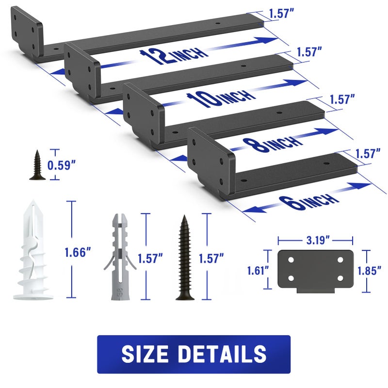 Goovilla Shelf Bracket, Heavy Duty Floating Shelf Brackets 12 inch Long, 6 Pack Brackets for Shelves, Black Coated Metal Wall Shelf Support Brackets with 1/5 Inch Thick and 160 lb. Load Capacity - Image 4