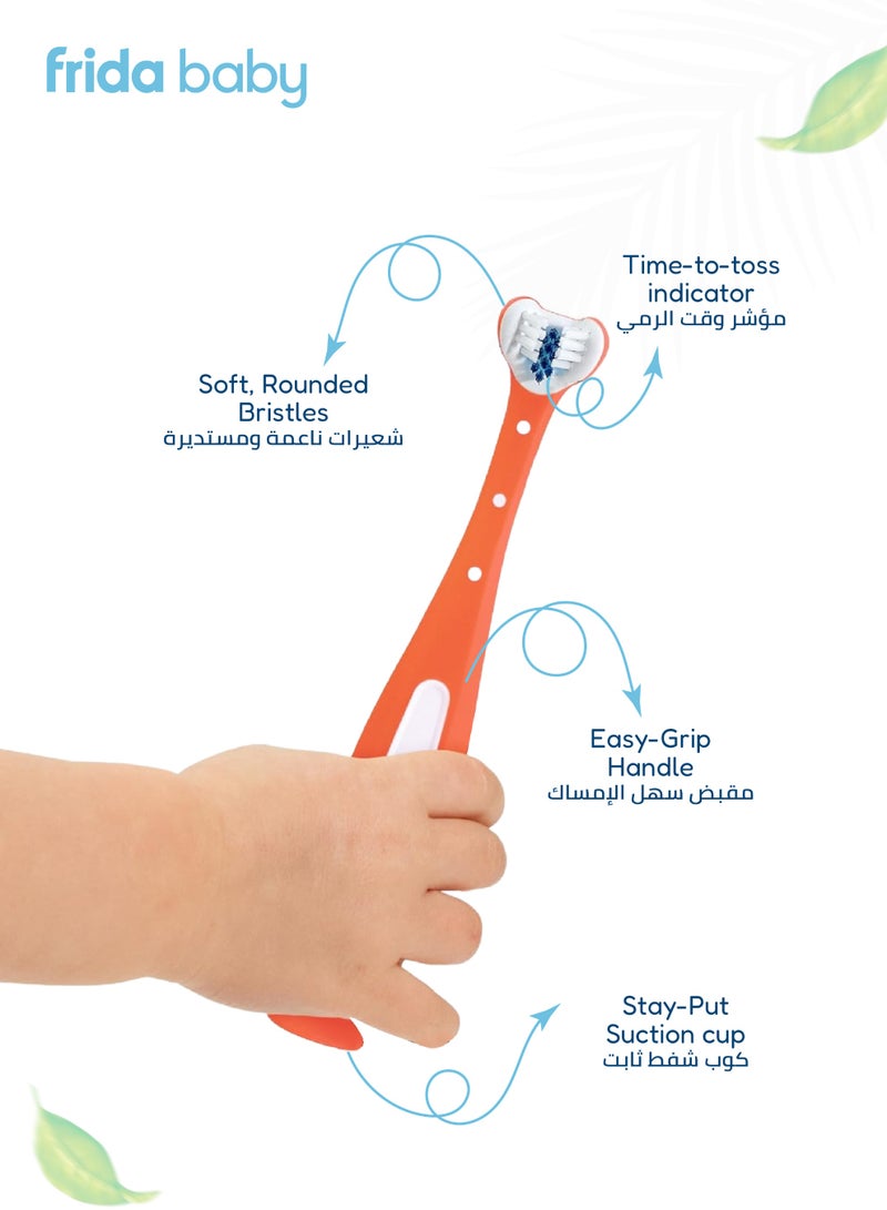 fridababy Triple-Angle Toothhugger Training Toothbrush – Toddler Oral Care, Soft Bristles, 3-Sided Cleaning, Easy Grip, Suction Base, Blue Bristles Fade for Replacement Reminder - Image 3