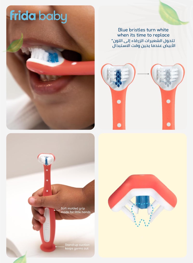 fridababy Triple-Angle Toothhugger Training Toothbrush – Toddler Oral Care, Soft Bristles, 3-Sided Cleaning, Easy Grip, Suction Base, Blue Bristles Fade for Replacement Reminder - Image 5