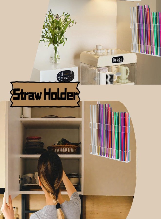 WangCai Adjustable Two-Part Large Acrylic Straw Holder for Cabinet Door - 2025 Upgraded Straw Dispensers with Double Sided Adhesive Tape, Ultra Sticky Cupboard Door Mounted (Transparent) - Image 2