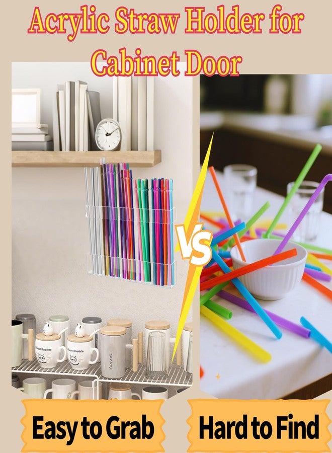 WangCai Adjustable Two-Part Large Acrylic Straw Holder for Cabinet Door - 2025 Upgraded Straw Dispensers with Double Sided Adhesive Tape, Ultra Sticky Cupboard Door Mounted (Transparent) - Image 4