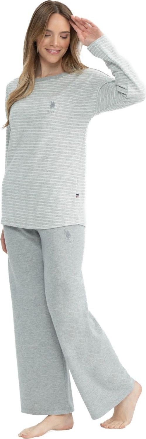 U.S. Polo Assn. 17083 Women's Gray Melange Long Sleeve Round Neck Pajama Set - Image 1