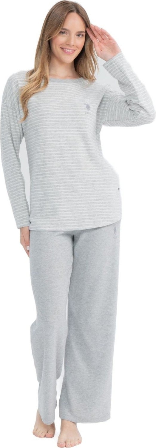 U.S. Polo Assn. 17083 Women's Gray Melange Long Sleeve Round Neck Pajama Set - Image 2