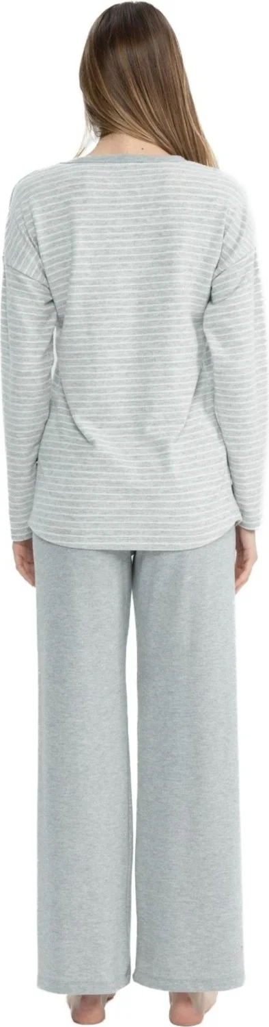 U.S. Polo Assn. 17083 Women's Gray Melange Long Sleeve Round Neck Pajama Set