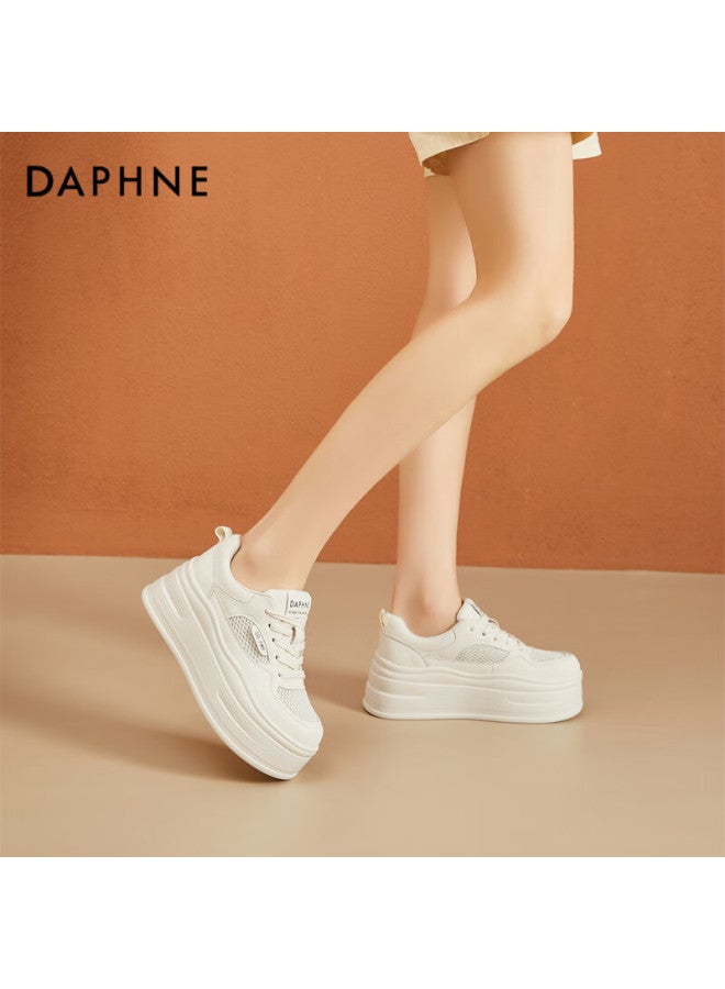 Daphne Thick-soled Women's Sneakers With Mesh Breathable Upper, Height-increasing Soft Sole, Comfortable Sports Panda Shoes, White Casual Shoes, Beige, Size 35 - Image 3