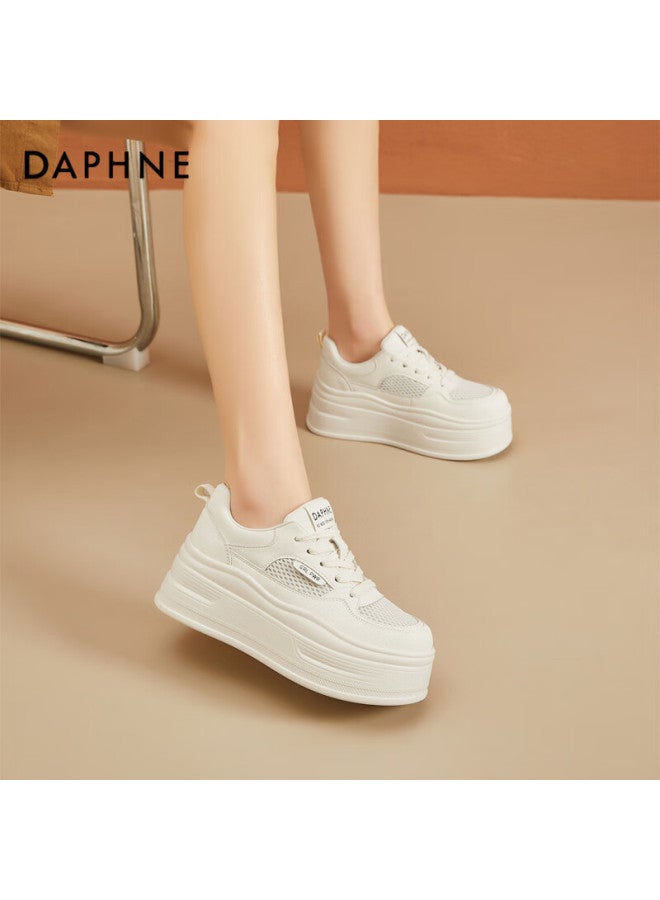 Daphne Thick-soled Women's Sneakers With Mesh Breathable Upper, Height-increasing Soft Sole, Comfortable Sports Panda Shoes, White Casual Shoes, Beige, Size 35 - Image 2